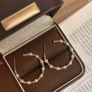 Pearl-Beaded Hoop Earrings - fresh water real pearls
